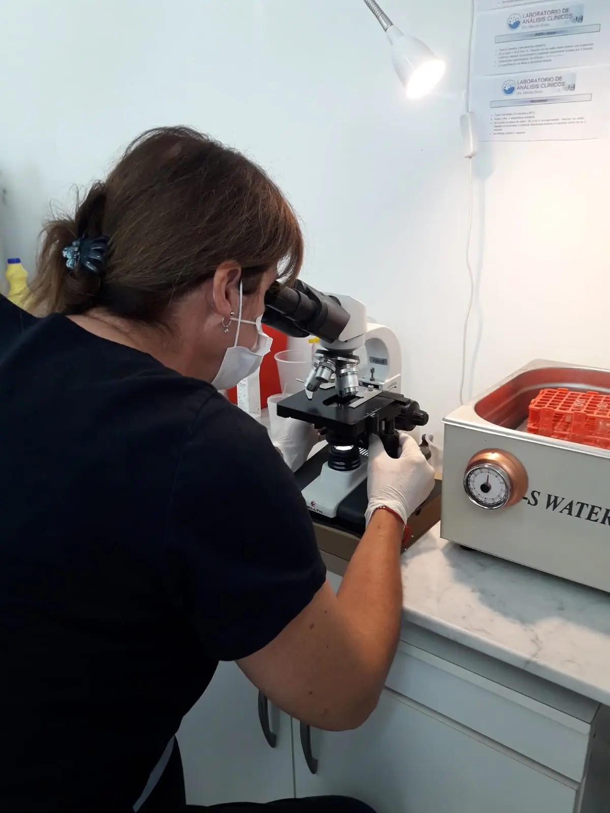 Profesional del laboratorio trabajando en el microscopio